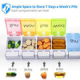 2 Pack Weekly Pill Organizer Arthritis Friendly(1 Time a Day), Travel 7 Day Pill Holder Vitamin Container Organizer with Spring Open Design and Large Section to Hold Vitamins, Fish Oil and Medication