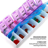 2 Pack - Pill Organizer case, 7 Daily compartments, AM PM Slot, Weekly dosis Container, Medicine Holder, Pills Medication Dispenser, Vitamin, Supplement, Perfect f/Travel, Ideal for Purse BS0096J