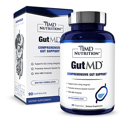 1MD Nutrition GutMD - L-Glutamine Capsules w/Prebiotic for Gut Health - L Glutamine Supplement - Supports Healthy Digestive Tract Integrity - 90 Capsules