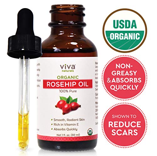 Organic Rosehip Seed Oil for Face - 100% Pure Cold Pressed Facial Oil, Reduces the Appearance of Scars, Natural Non-Greasy Moisturizing Serum for Dry and Sensitive Skin, 1 oz