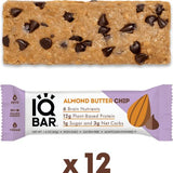 IQBAR Brain and Body Keto Protein Bars - Almond Butter Chip Keto Bars - 12-Count Energy Bars - Low Carb Protein Bars - High Fiber Vegan Bars and Low Sugar Meal Replacement Bars - Vegan Snacks