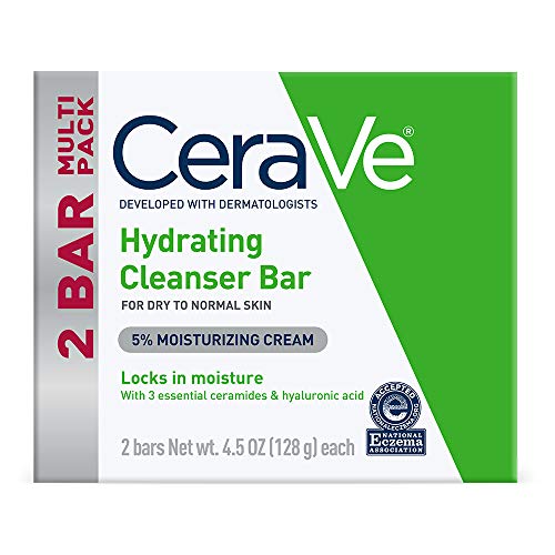 CeraVe Hydrating Cleanser Bar | Soap-Free Body and Facial Cleanser with 5% Cerave Moisturizing Cream | Fragrance-Free | 2-Pack, 4.5 Ounce Each