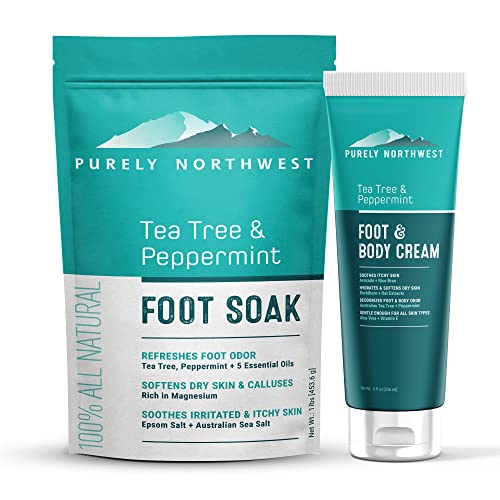 2 in 1 Callus Softener & Remover-All Natural Magnesium rich Epsom, Tea Tree, Peppermint & MSM Foot Soak & Foot Lotion-Soothes & Softens Dry Hard Calluses, Corns & Cracked Heels-by Purely Northwest