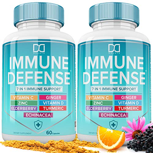 7 in 1 Immune Support Booster Supplement with Elderberry, Vitamin C and Zinc 50mg, Vitamin D 5000 IU, Turmeric Curcumin & Ginger, Echinacea - Immunity for Adults Kids, Immune Defense (120 Capsules)