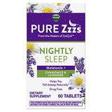 ZzzQuil PURE Zzzs, Nightly Sleep, Melatonin Sleep Aid Tablets with Chamomile, Lavender, & Valerian Root, Drug-Free, 60 Tablets