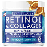 EVR Beauty - Retinol & Collagen Face Cream - Best Anti Wrinkle Moisturizer for Aging Skin - Anti Aging Deep Wrinkle Cream for Women & Men - Hyaluronic Acid Moisturizing Lotion - Day & Night - 4Oz USA