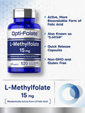 L Methylfolate 15mg | 120 Capsules | Value Size | Max Potency | Optimized and Activated | Non-GMO, Gluten Free | Methyl Folate, 5-MTHF | by Opti-Folate