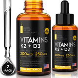 (2 Pack) Liquid Vitamin D3 with K2 - Vitamin D3 Drops 10000 IU + Sublingual Vitamin k2 Liquid with Coconut Oil | Supports Your Bones & Heart and Boost Your Immune System | Organic Vitamin D K2 Liquid