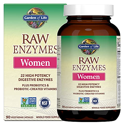 Garden of Life Digestive Enzymes with Probiotics - Raw Digestive Enzyme Supplements for Women - Bromelain, Papain Plus Vitamins and Minerals for Healthy Digestion, Gluten Free, 90 Vegetarian Capsules