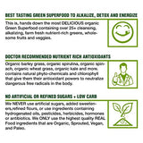 Peak Performance Organic Greens Superfood Powder. Best Tasting Organic Green Juice Vegan Super Food with 25+ All Natural Ingredients for Max Energy and Detox. Spirulina, Spinach, Kale, Probiotics