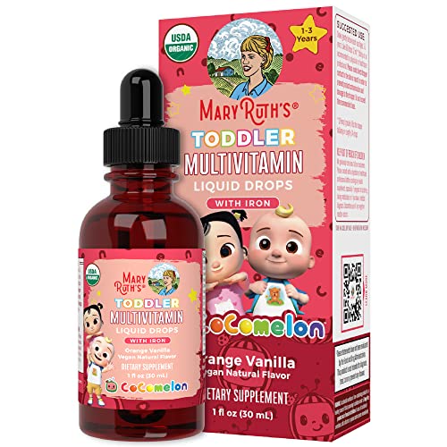 Cocomelon Multivitamin & Multimineral with Iron for Toddlers by MaryRuth's USDA Organic | Sugar Free | Multivitamin Liquid Drops for Kids Ages 1-3 | Immune Support | Vegan | Non-GMO | 1 Fl Oz