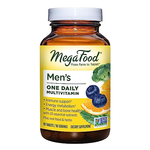 MegaFood Men's One Daily - Multivitamin for Men with Zinc, Selenium, Vitamin B12, Vitamin B6, Vitamin D & Real Food - Immune Support Supplement - Muscle and Bone Health - Vegetarian - 90 Tabs