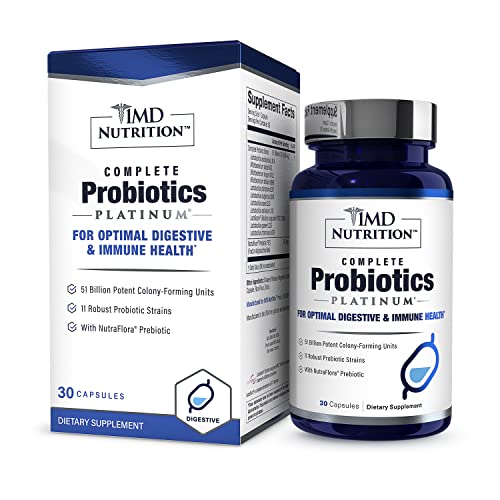 1MD Nutrition Complete Probiotics Platinum | Supports Digestive Health | with Nourishing Prebiotics, 51 Billion Live CFU, 11 Strains, Dairy-Free | 30 Vegetarian Capsules