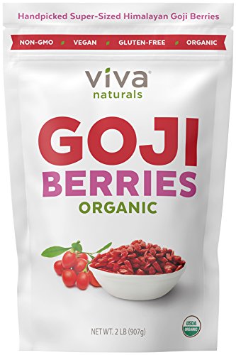 Viva Naturals Organic Dried Goji Berries, 2lb - Premium Himalayan Berries Perfect for Baking, Teas, Trail Mixes and More