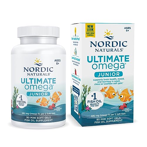 Nordic Naturals Ultimate Omega Jr., Strawberry - 90 Mini Soft Gels - 680 Total Omega-3s with EPA & DHA - Brain Health, Mood, Learning - Non-GMO - 45 Servings