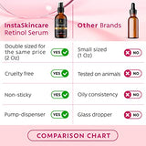 DOUBLE SIZED (2Oz) Retinol Serum for Face with Hyaluronic Acid + Vitamin E and A + Aloe Vera Anti-Aging Serum Pore Tightener Fade Dark Spots Clinical Strength Formula by InstaSkincare
