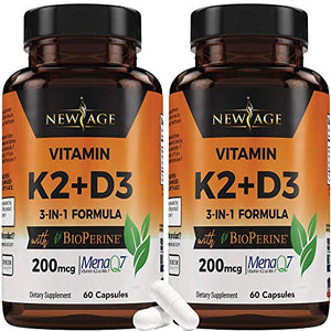 (2-Pack) Vitamin K2 (MK7) with Vitamin D3 Supplement with BioPerine - K2D3 Comlex 3-in-1 Formula Support for Your Heart, Bones & Joints | Vegan, GMO & Gluten Free -120 Veggie Capsules