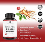 Adora Organics Korean Red Panax Ginseng 1650 mg Extra Strength Root Extract Powder with High Gineosides - Focus - Energy - Perform - 120 Vegan Capsules