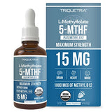 L Methyl Folate 15mg Plus Methyl B12 Cofactor – Organic, Berry Flavor, Professional Strength, Liquid Sublingual, Active 5-MTHF Form - Supports Mood, Homocysteine Methylation, Cognition (60 Servings)