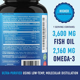 Fish Oil 3600 mg Lemon Flavor Soft Gels | Omega 3 + EPA & DHA | Brain Heart Joints Skin and Immune Support | 180 Count Non-GMO Omega-3 Burpless Softgels Supplements (180 Count)