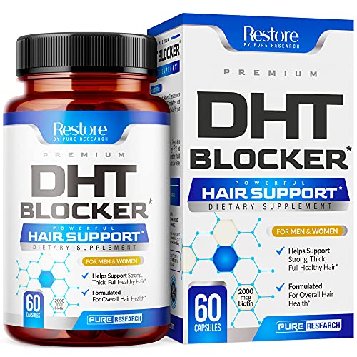 DHT Blocker Hair Growth Support Supplement - Supports Healthy Hair Growth - Helps Support Healthy Thicker Stronger Hair - With High Potency Biotin and Saw Palmetto - For Men And Women - One Month Supply