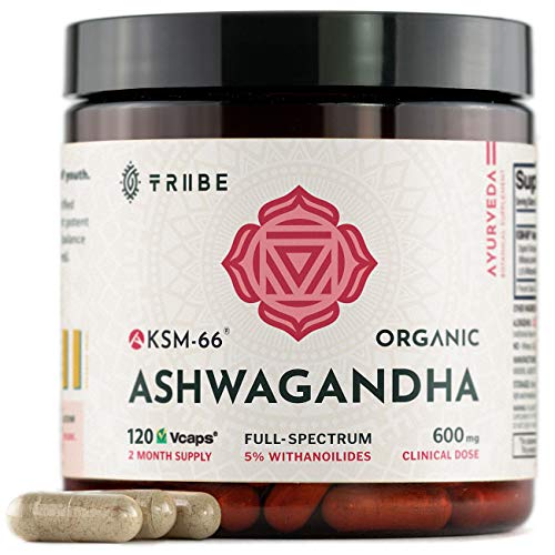Full-Spectrum KSM-66 Ashwagandha 5% Withanolides - Pure Organic Root Extract - NO Additives - 90 Vcaps - Boost Immunity Adrenal Thyroid (120 Full-Spectrum)