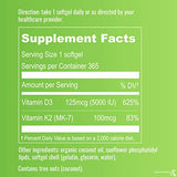 Liposomal Vitamin D3 K2 MK7 - 365 Softgels | VIT D3 5000 IU + K2 100 mcg with Organic Coconut Oil - K2 D3 Vitamin Supplement - Vitamin D and K Support Immune, Bone, Heart, Mood - Non GMO Gluten Free