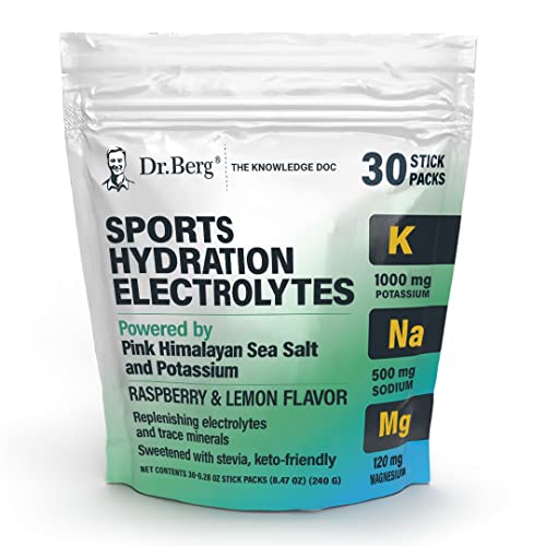 Dr. Berg Sports Hydration Electrolytes Powder w/More Salt (Pink Himalayan) - 30 Keto Electrolytes Powder Packets w/a Delicious Salty Raspberry & Lemon Natural Flavor - Includes 1,000mg of Potassium