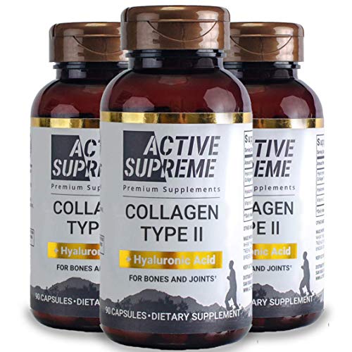 3 Pack Collagen Pills Type 2 for Healthier Joints - Grass Fed Beef Collagen Hydrolyzed Type 2 Capsules with Vitamin C and Hyaluronic Acid by Active Supreme