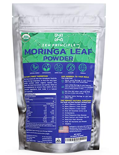 1 lb. Premium Organic Moringa Oleifera Leaf Powder. 100% USDA Certified. Sun-Dried, All Natural Energy Boost, Raw Superfood and Multi-Vitamin. No GMO, Gluten Free. Great in Green Drinks, Smoothies.