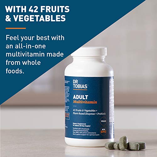 Dr. Tobias Adult Multivitamin Supplement, Made with 42 Fruits & Vegetables, Added Probiotics, Vegan & Non-GMO Multivitamins for Adults, Men & Women, Supports Energy, Metabolism & Immune System- 90 Capsules, 3 Daily