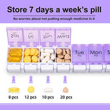 2-Pack Large Weekly Pill Organizer 1 Times a Day, 7 Day AM PM Pill Case, Travel Pill Box Twice a Day, Oversized Daily Medication Organizer for Vitamin Supplement and Big Fish Oil. (Purple)