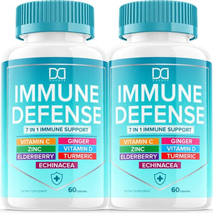 (2 Pack) 7 in 1 Immune System Booster Support Vitamins Supplement with Zinc 50mg, Vitamin C, Elderberry Vit D3 5000 IU, Turmeric Curcumin & Ginger, Echinacea - Immunity for Adults Kids, Immune Defense