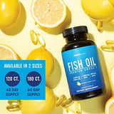 Fish Oil 3600 mg Lemon Flavor Soft Gels | Omega 3 + EPA & DHA | Brain Heart Joints Skin and Immune Support | 180 Count Non-GMO Omega-3 Burpless Softgels Supplements (180 Count)