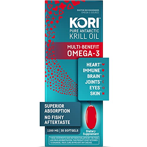 Kori Krill Oil Omega-3 1200mg, 30 Softgels | Multi-Benefit Omega-3 Supplement | Superior Omega-3 Absorption vs Fish Oil and No Fishy Burps