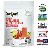Sunfood Wellness Super Blend- Immunity Drink Powder. Immune System Booster. Organic, Plant-Based Blend of Superfoods & Mushrooms. Mix with Water. 8 oz
