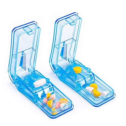 2 Packs Pill Splitters - Pill Cutters for Small or Large Pills with Sturdy Blade, Pill Splitter for Cutting Pills in Half, Easily Cut Vitamin Tablets Pills and Small and Big Tablets (Light Blue)