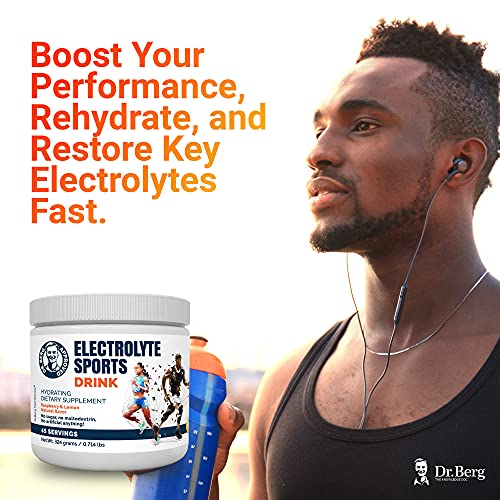Dr. Berg's Electrolyte Sports Drink - Potassium Supplement High Energy Workouts Replenish & Rejuvenate Your Cells 45 Servings - Made in The USA NO Maltodextrin or Sugar - Raspberry Lemon Flavor