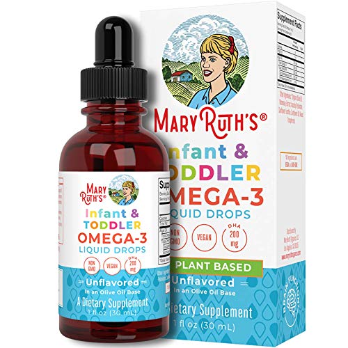 Infant & Toddler Omega-3 Liquid Drops by MaryRuth's | 200mg DHA & 2mg EPA Per Serving | Cognitive Function, Healthy Development | Non-GMO, Vegan, Sugar Free | Unflavored, 1oz