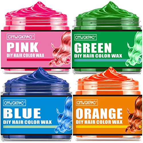 4 Colors Temporary Hair Color for Kids, Green Pink Blue Orange Hair Dye, Instant Hair Color Wax DIY Hairstyle Washable Hair Dye Cream Natural Hair Color for Halloween Party Cosplay Club Women and Men