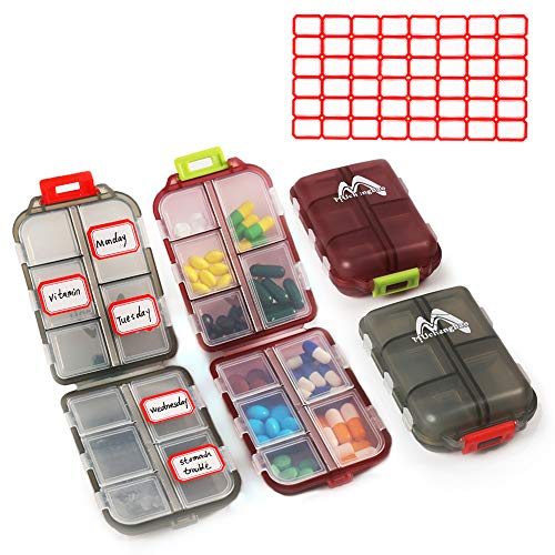 2 Pack Pill Case Portable Small 7-Day Weekly Travel Pill Organizer Portable Pocket Pill Box Dispenser for Purse Vitamin Fish Oil Compartments Container Medicine Box by Muchengbao (Gray+Dark red)