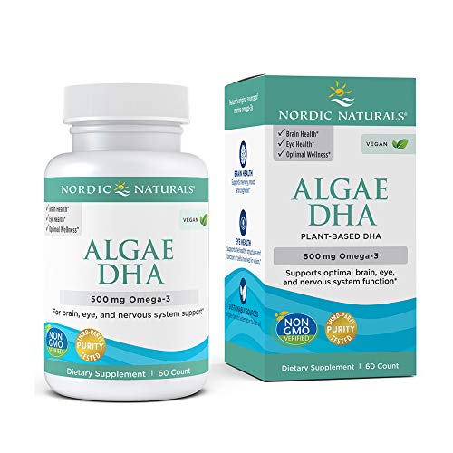 Nordic Naturals Algae DHA - 500 mg Omega-3 DHA - 60 Soft Gels - Certified Vegan Algae Oil - Plant-Based DHA - Brain, Eye & Nervous System Support - Non-GMO - 30 Servings