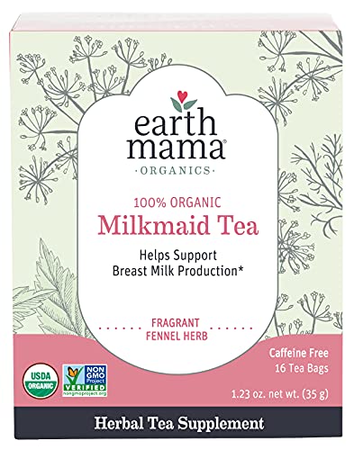 Earth Mama Organic Milkmaid Tea Supports Healthy Breastmilk Production and Lactation, Herbal Breastfeeding Tea Supplement, Fennel Herb, 16 Count