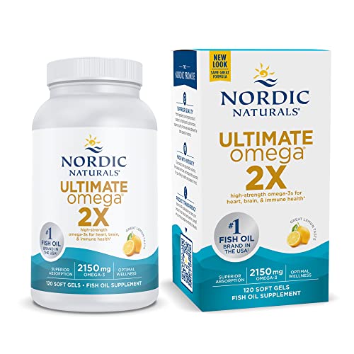 Nordic Naturals Ultimate Omega 2X, Lemon Flavor - 120 Soft Gels - 2150 mg Omega-3 - High-Potency Omega-3 Fish Oil with EPA & DHA - Promotes Brain & Heart Health - Non-GMO - 60 Servings