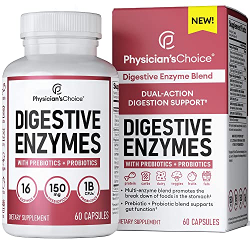 Physician's CHOICE Digestive Enzymes - Multi Enzymes, Organic Prebiotics & Probiotics for Digestive Health & Gut Health - for Meal Time Discomfort Relief - Dual Action Approach W/Bromelain - 60 CT