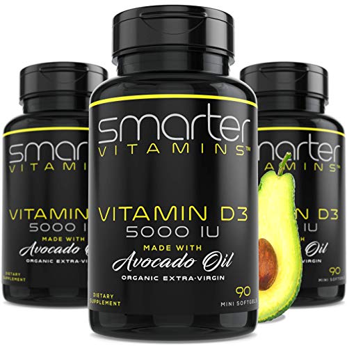 Smarter Vitamin D3 5000 IU in USDA Certified Organic Avocado Oil, 270 Mini Softgels, Non-GMO, Soy Free, 125mcg, Gluten Free, Supports Healthy Bones and Immune Function, 9 Month Supply