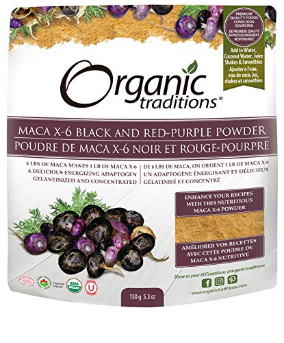 Organic Traditions Organic Gelatinized Raw 6:1 Maca X-6 Powder, Black and Red-Purple, 5.3 Ounce