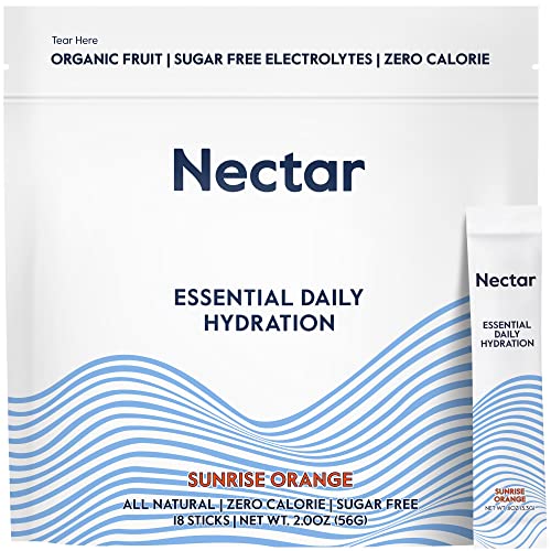 Nectar Hydration Packets - Electrolytes Powder Packets - No Sugar or Calories - Organic Fruit Liquid Daily IV Hydrate Packets for Hangover & Dehydration Relief and Rapid Rehydration (Orange 18 Pack)