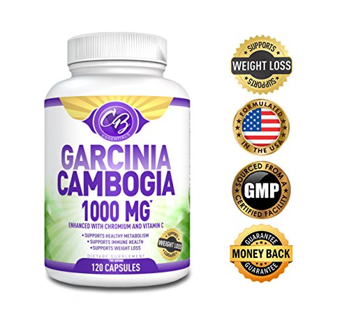 100% Pure Garcinia Cambogia Extract for Weight Loss 1000 mg 120 ct Ultra Premium Natural HCA Exceptional Fat Burner Carb Blocker Appetite Suppressant Metabolism Booster Chromium Calcium Vitamin C 95
