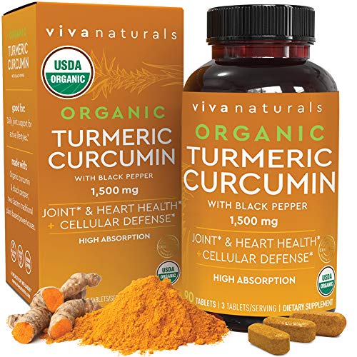 Organic Turmeric Curcumin Supplement 1,500mg (90 Tablets) | with Black Pepper for Superior Absorption, High Potency Standardized to 95% Curcuminoids, Natural Joint Support